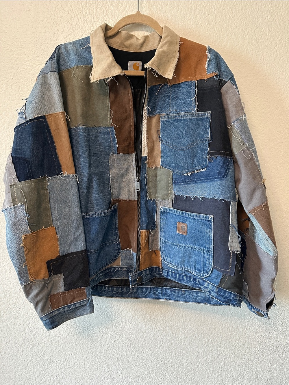 Carhartt Patchwork Bomber Jacket in Blue, Brown, Tan